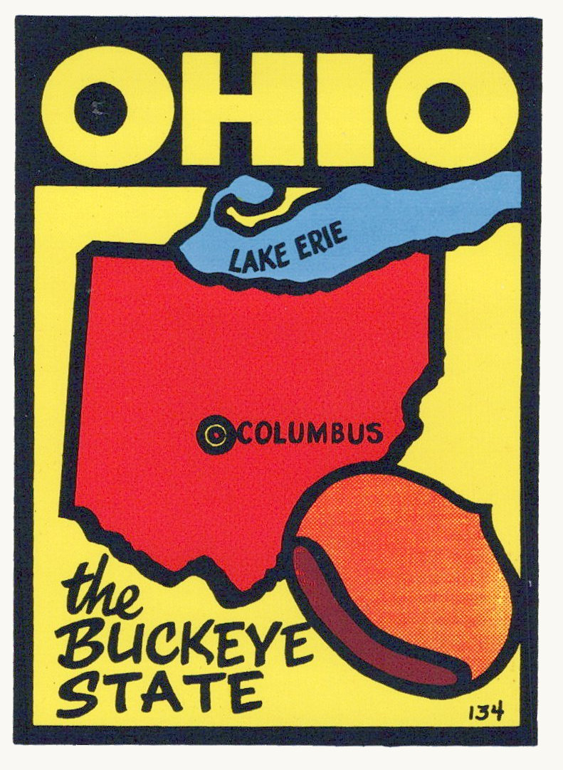 (image for) Ohio (2) Map of the State Vintage Vacation Sticker